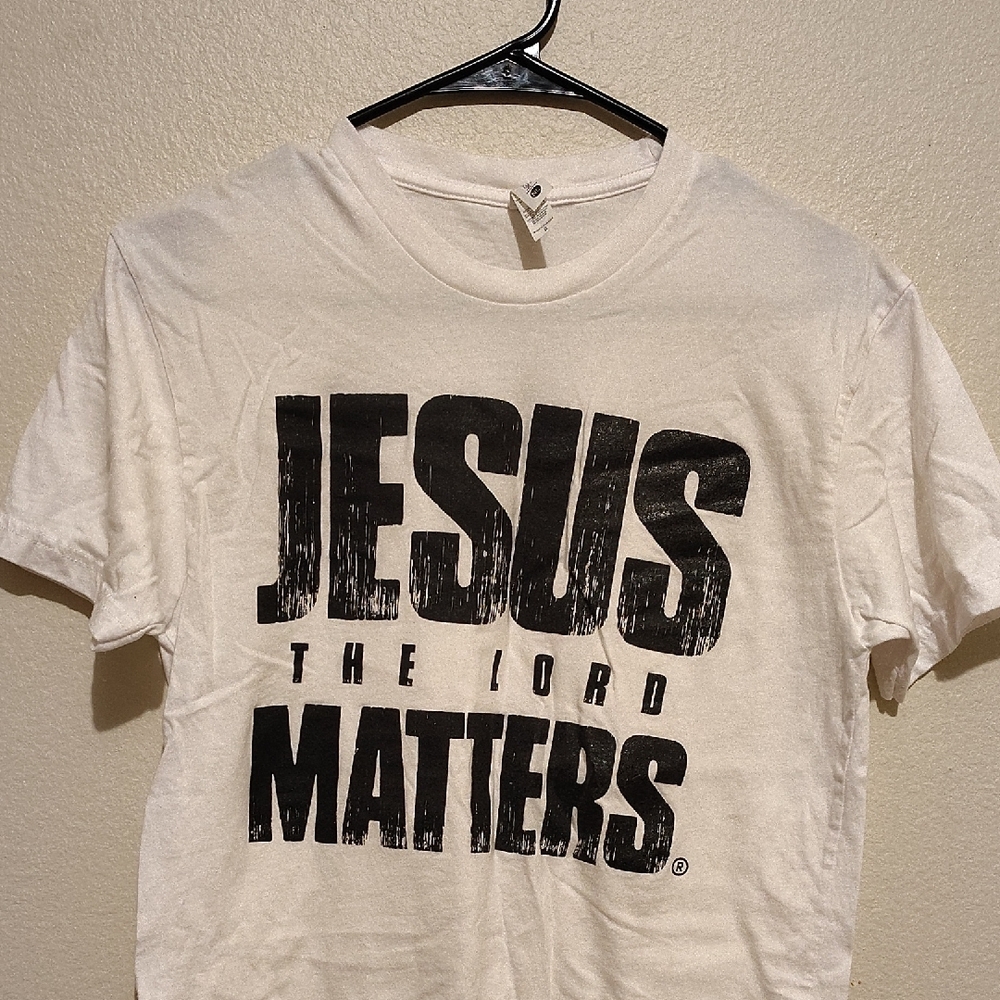 White T-Shirt with Bold Black Text